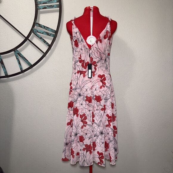 Donna Karan New York Dress 12 NWT $350 Sleeveless Pink Floral Lined Midi - Picture 4 of 8